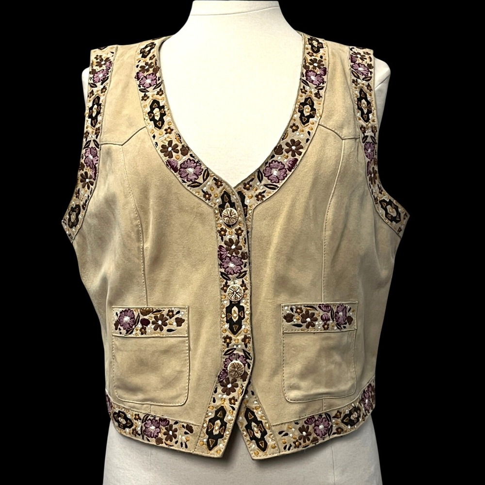 Idyllwind Miranda Lambert Tan Leather Fringe Floral Embroidered Vest L Western